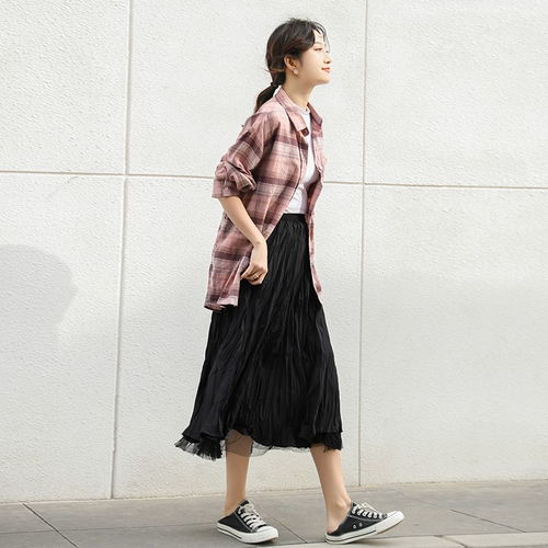 双面穿网纱百褶裙2020年新款中长款百褶裙裙女学生韩版裙子潮长裙